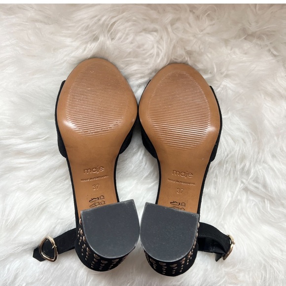 New! MAJE Paris Studded Block Heel Suede Sandals - Picture 10 of 12